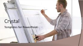  Presentation with architects - Slide deck with architectural drawing - male architects working on blueprints background and a sky blue colored foreground