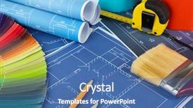  Presentation with erasmus project - PPT theme featuring architectural drawing - repair project close up background and a ocean colored foreground