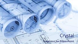  Presentation with architecture plans - Presentation with architectural drawing - rolls of architecture blueprints house background and a sky blue colored foreground