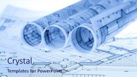  Presentation with drawing architecture - Presentation design consisting of architectural drawing - rolls of architecture blueprints house background and a light blue colored foreground