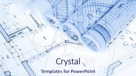  Presentation with architecture - Slide set enhanced with architectural drawing - rolls of architecture blueprints background and a sky blue colored foreground