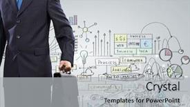  Presentation with business travel - Beautiful PPT theme featuring architectural engineering - businessman holding suitcase against sketch backdrop and a light gray colored foreground