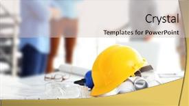  Presentation with engineering - Amazing theme having architectural engineering - construction helmet and blueprints backdrop and a  colored foreground