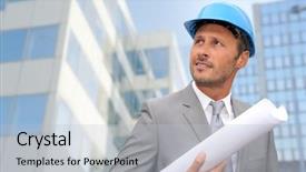  Presentation with modern building - Presentation having architectural engineering - engineer in front of modern background and a light blue colored foreground