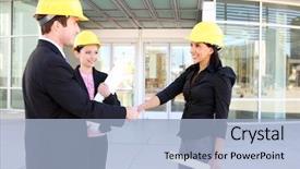  Presentation with building construction - Amazing PPT layouts having business people new york outdoor meeting silhouette concept backdrop and a mint green colored foreground