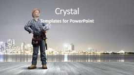  Presentation with engineering - Presentation theme with architectural engineering - young woman in hardhat background and a  colored foreground