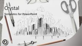  Presentation with hand tools - Slide set consisting of architectural hand drawn project background and a white colored foreground