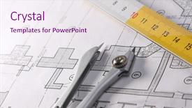  Presentation with architectural - Slide set consisting of architectural plans compass and ruler on the desk background and a sky blue colored foreground
