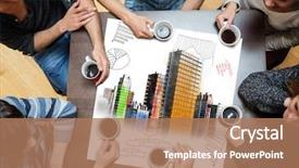  Presentation with poster - Audience pleasing slide deck consisting of architectural poster - overhead view of people sitting backdrop and a coral colored foreground