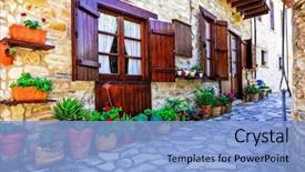  Presentation with beautiful houses - Slide set featuring architecture - beautiful floral streets and houses background and a light blue colored foreground