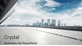  Presentation with architecture city - Cool new presentation design with architecture - empty brick floor with cityscape backdrop and a light gray colored foreground