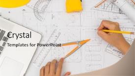  Presentation with drawing architecture - Colorful PPT theme enhanced with architecture - hand over construction plans backdrop and a sky blue colored foreground