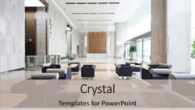  Presentation with modern building - Beautiful slides featuring architecture - interior of modern entrance hall backdrop and a light gray colored foreground