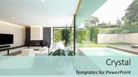  Presentation with nobody - Beautiful PPT theme featuring architecture - modern living room overlooking backdrop and a soft green colored foreground