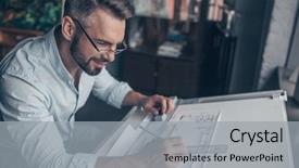  Presentation with architect - Presentation theme consisting of architecture - smiling mature architect at work background and a light gray colored foreground