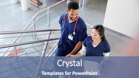  Presentation with stairs - Beautiful slides featuring architecture - two healthcare colleagues talking backdrop and a ocean colored foreground