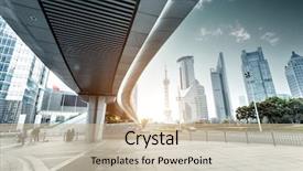  Presentation with architecture city - PPT theme with architecture - urban road and modern city background and a soft green colored foreground