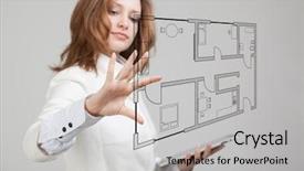  Presentation with apartment - Beautiful theme featuring architecture - young woman architect working backdrop and a light gray colored foreground