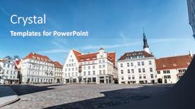  Presentation with town hall - PPT theme featuring architecture-and-urban-concept-empty background and a teal colored foreground