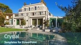  Presentation with blue sky - Theme having architecture beautiful house with pool background and a ocean colored foreground