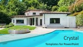  Presentation with villa - Presentation enhanced with architecture beautiful villa with swimming pool outdoors background and a cyan colored foreground