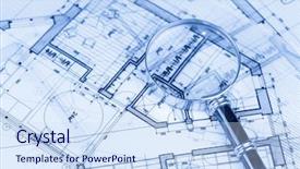  Presentation with architecture plans - PPT theme having architecture blueprint - house plans magnifying background and a  colored foreground