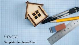  Presentation with drawing architecture - PPT theme enhanced with architecture-blueprint-house-model-ruler background and a light blue colored foreground