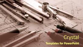  Presentation with blueprint - Beautiful presentation theme featuring architecture-blueprint-tools backdrop and a tawny brown colored foreground