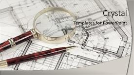 Presentation with architecture plans - PPT theme with architecture blueprints - house plans magnifying background and a  colored foreground