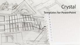  Presentation with drawing architecture - PPT theme enhanced with architecture blueprints house drawing notepad background and a  colored foreground