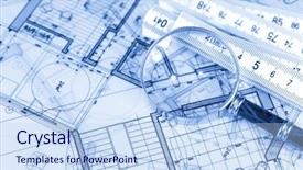  Presentation with architecture plans - Slide set with architecture blueprints - house plans magnifying background and a light blue colored foreground