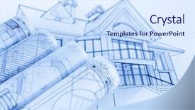  Presentation with architecture plans - Beautiful presentation design featuring architecture blueprints house plans backdrop and a sky blue colored foreground