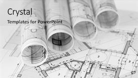  Presentation with architecture plans - Colorful presentation theme enhanced with architecture blueprints house plans backdrop and a light gray colored foreground