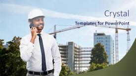  Presentation with architecture construction - Amazing presentation theme having architecture-building-business-and-people backdrop and a sky blue colored foreground