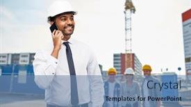  Presentation with architecture construction - Presentation design consisting of architecture-building-business-and-people background and a teal colored foreground