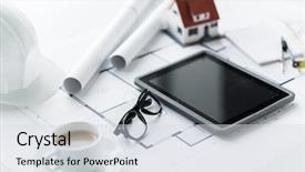  Presentation with architecture home - Beautiful PPT layouts featuring architectural blueprint - architecture building construction real estate backdrop and a sky blue colored foreground