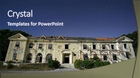  Presentation with war - Colorful slide deck enhanced with architecture bullet - abandoned hotel after the war backdrop and a ocean colored foreground