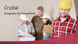  Presentation with drawing architecture - Cool new presentation theme with architecture carpenter - craftsmen group as a team backdrop and a soft green colored foreground