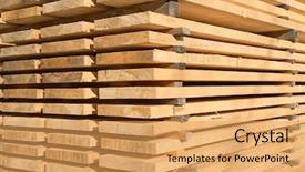  Presentation with lumber - Presentation theme enhanced with architecture carpenter - stack of new wooden studs background and a yellow colored foreground