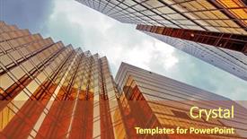  Presentation with reflection - Audience pleasing slide deck consisting of architecture color building - skyscrapers with clouds reflection backdrop and a tawny brown colored foreground