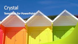  Presentation with teal beach wood - PPT theme enhanced with architecture color building - three seaside beach chalets scarborough background and a ocean colored foreground