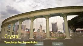  Presentation with kuala lumpur - Cool new PPT theme with architecture column - circular fountain with skyscraper backdrop and a coral colored foreground