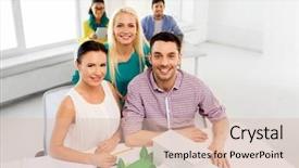  Presentation with building team - Amazing slide deck having architecture construction and people concept backdrop and a lemonade colored foreground