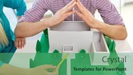  Presentation with architects - Presentation having architecture-construction-and-people-concept background and a ocean colored foreground