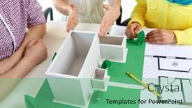  Presentation with building team - Presentation theme having architecture-construction-and-people-concept background and a seafoam green colored foreground