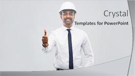  Presentation with architecture construction - Amazing slide set having architecture construction business and people concept - smiling indian male architect in helmet over grey background showing thumbs up backdrop and a light gray colored foreground