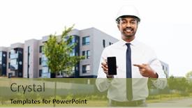  Presentation with architecture construction - Audience pleasing presentation design consisting of architecture-construction-business-and-people backdrop and a gold colored foreground