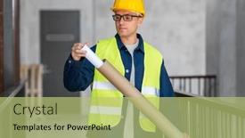  Presentation with architecture construction - Slide set with architecture-construction-business-and-people background and a mint green colored foreground