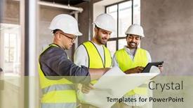  Presentation with building construction - Presentation theme with architecture-construction-business-and-people background and a yellow colored foreground