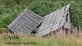  Presentation with old house - Theme with architecture desing - old ruined wooden house background and a  colored foreground